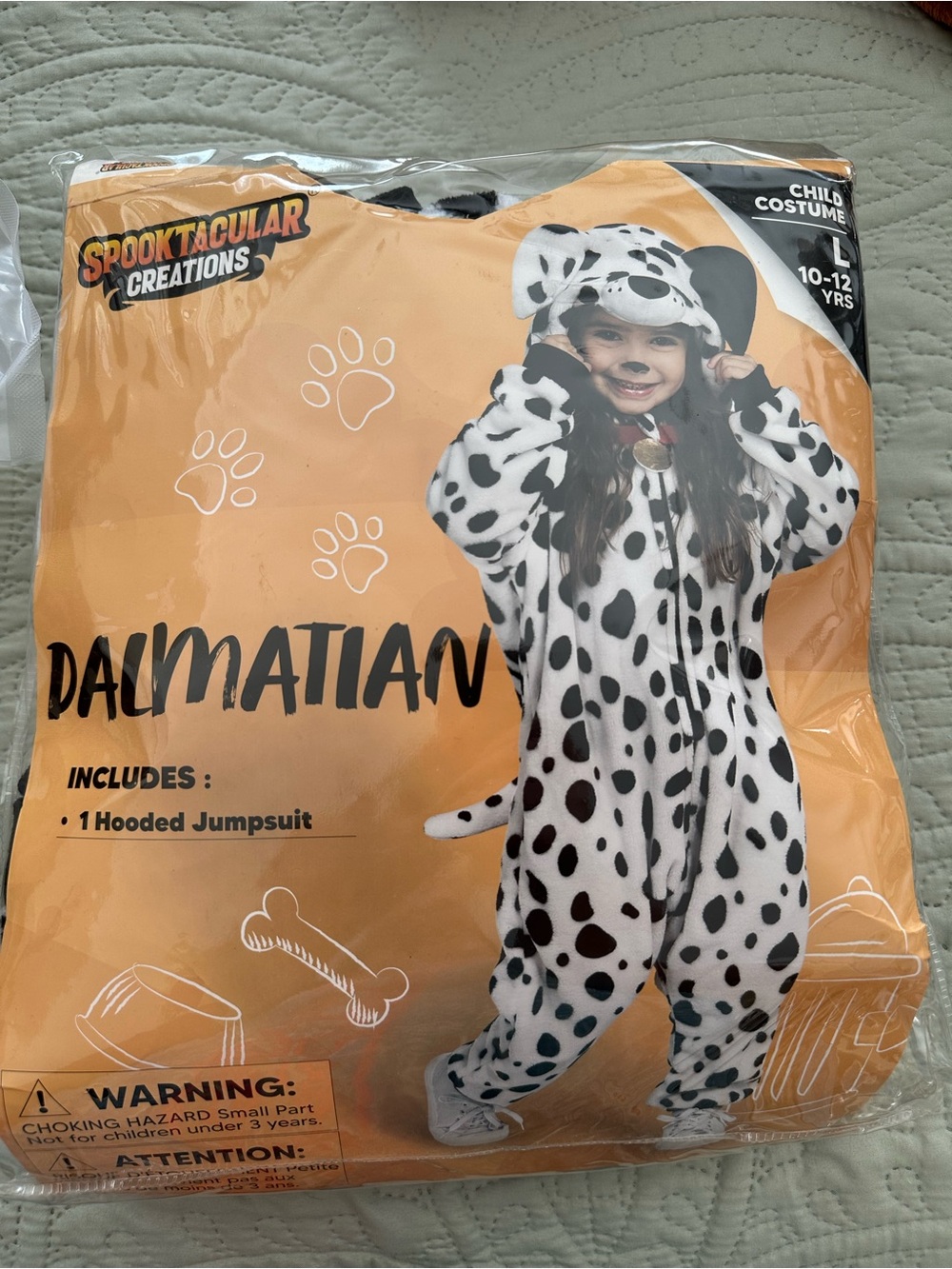 Kids Dalmatian Hooded Jumpsuit Halloween Costume Sz Large (10-12)